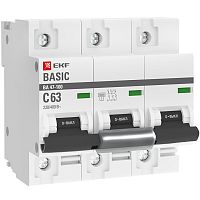 Автоматический выключатель 3P 63А (C) 10kA ВА 47-100 Basic | код  mcb47100-3-63C-bas | EKF